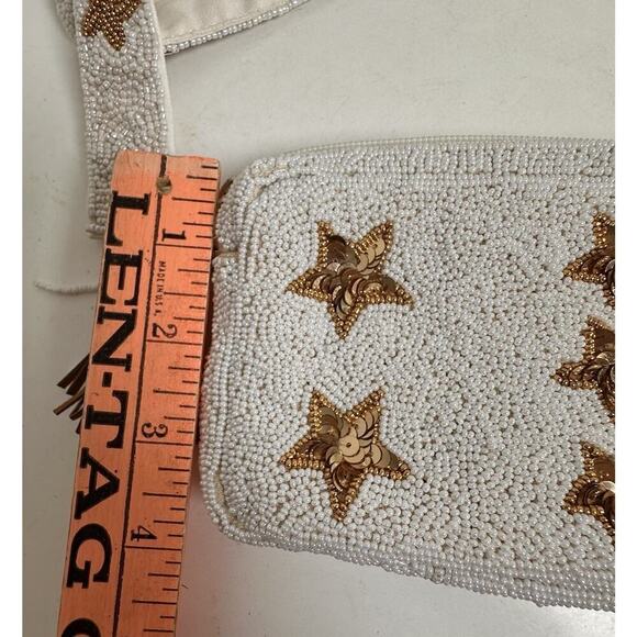 Beaded White Gold Star Crossbody Handbag Purse Rockstar Removeable Strap Bridal - Picture 13 of 16